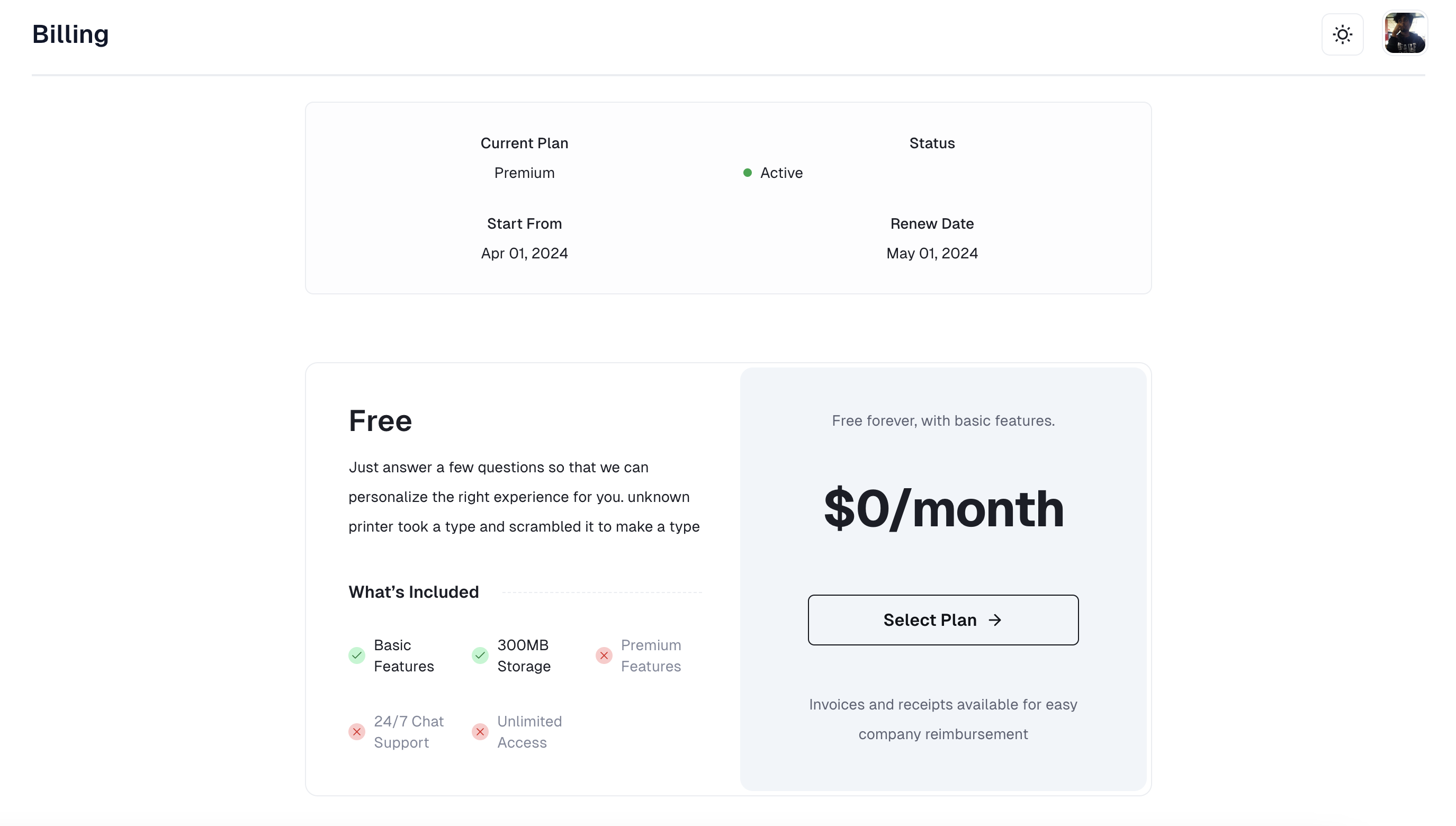 User Profile Settings Preview